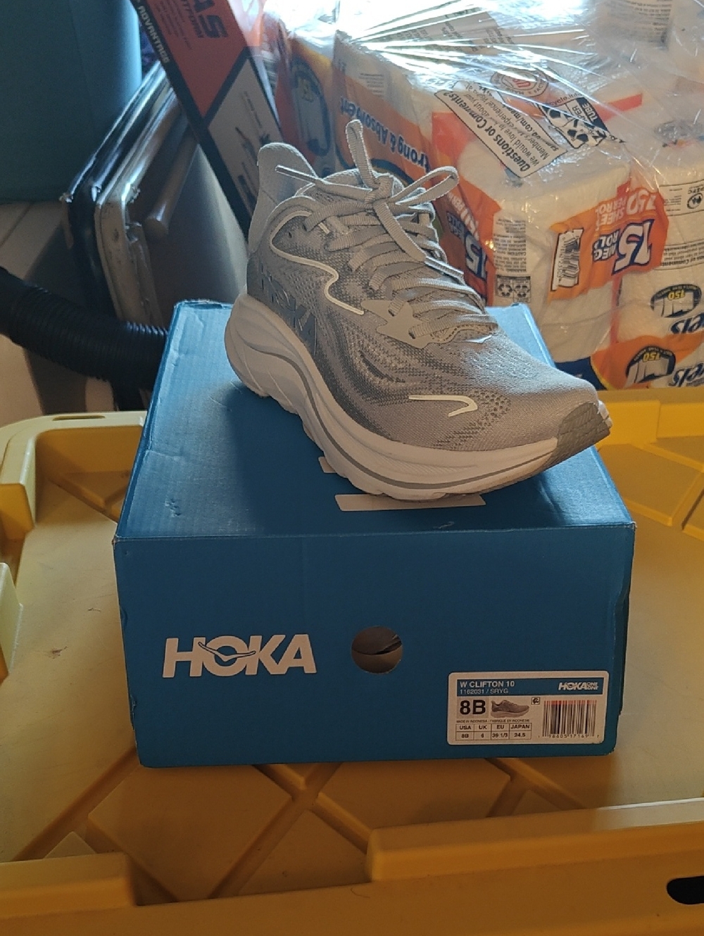 Hoka Clifton 10 Women's Running Shoe - Light Gray and White